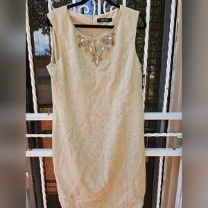 Ellen Tracy Cream Sheath Dress Square Neck Sleeveless